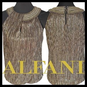 Alfani Gold/Silver/Black Shimmer Sleeveless Chain/Rhinestone Neckline Top (M)